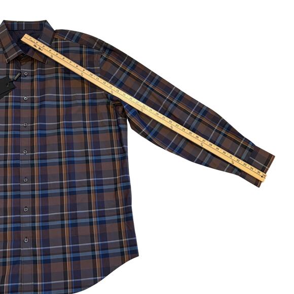 Bugatchi Dress Shirt Mens Size 2XL Brown Plaid Classic Fit Button Up Long Sleeve - Picture 11 of 11